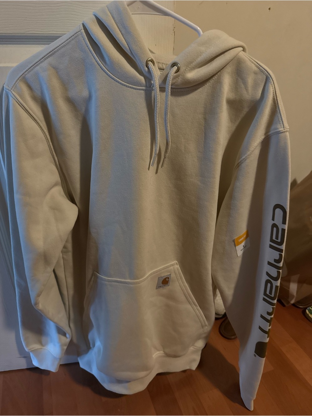 Carhartt Cream Pullover Hoodie with Sleeve Logo